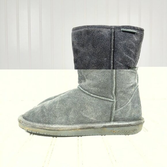 BearPaw Emma Short Women's Gray Suede Leather Mid Calf Slip On Winter Boots I26 - Picture 1 of 13